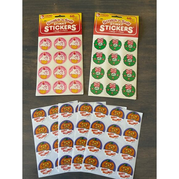 Vintage Trend Scratch n Sniff Stinky Stickers 1990 Halloween Birthday Christmas - Picture 1 of 6